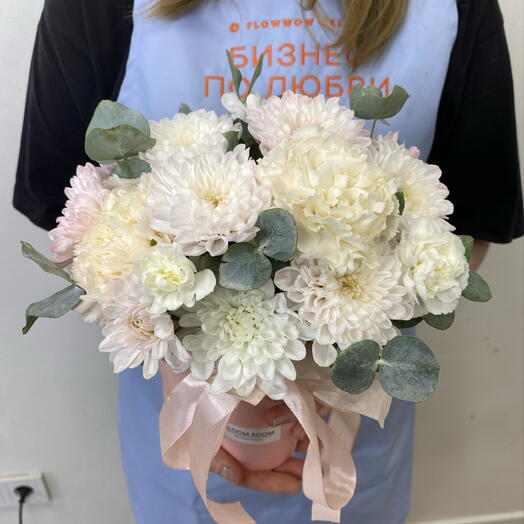 🌸🤍Нежный стаканчик-комплимент Bloom room, хризантема, диантус, эвкалипт