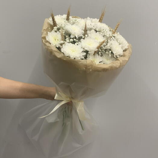 Букет с хризантемой и колосками