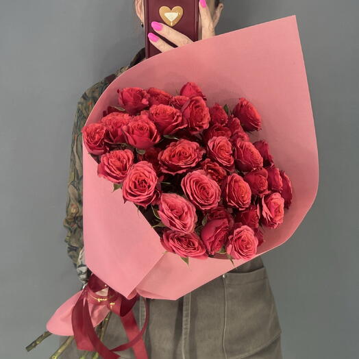 Монобукет яркий ♥️ с кустовой пионовидной розой 🌹️ 5 веток
