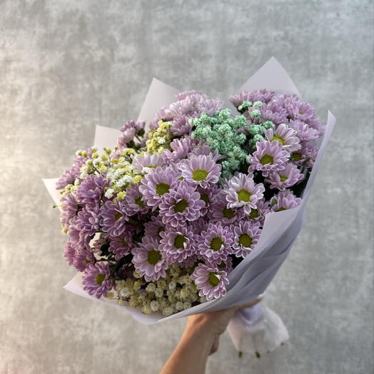 Букет комплимент розовых ромашек и гипсофилы 🤩 для мамы