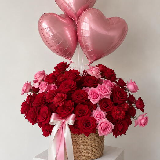 Rose Box with Helium Balloons
