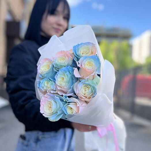 Радужная роза 💙🩷Букет с разноцветной розой Розы на День Рождения