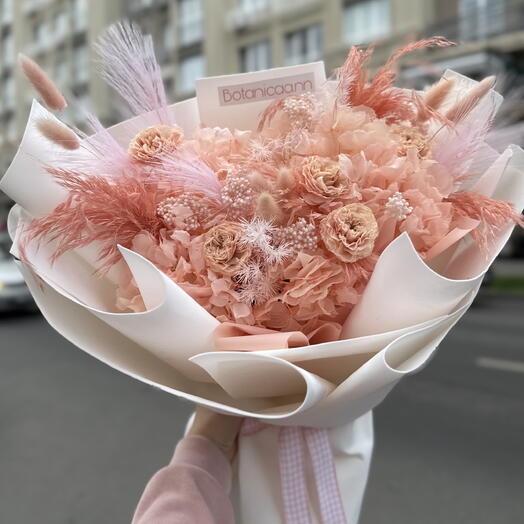 Букет из сухоцветов и стабилизированных цветов бежевый🧡