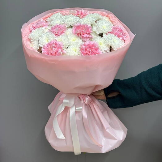 💕Букет "Зефир" из кустовых хризантем и диантусов