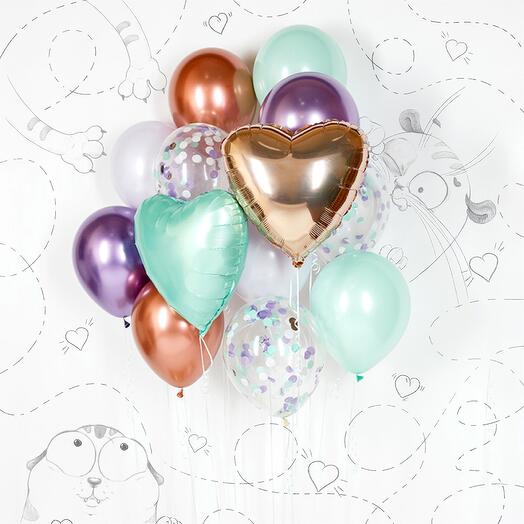Букет из 13 шариков "Фиолет и бирюза"