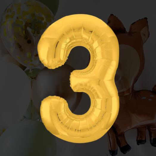 Шар-цифра "3" золото