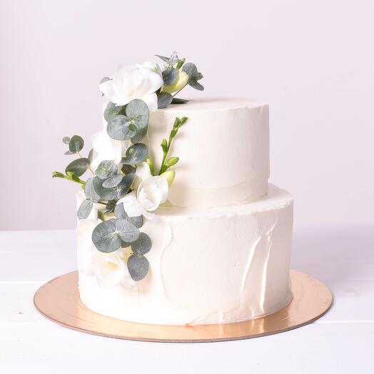 Wedding cake with white flowers