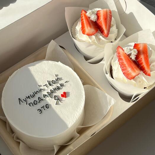 Бенто торт и капкейки в наборе для подруги, парня, мужа