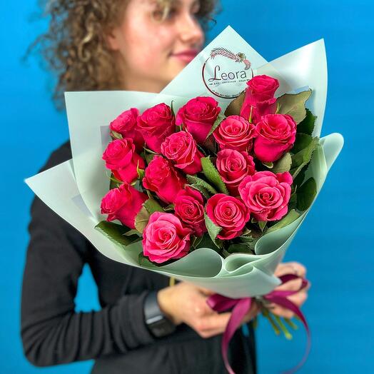 Букет из 15 ярких роз. Монобукет 577. Leora Flowers дом цветочной моды