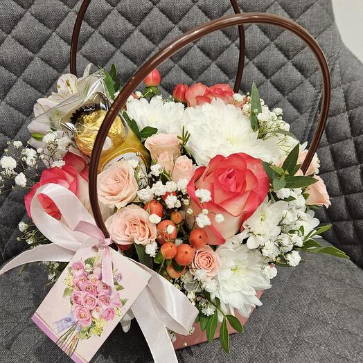 Flowers in a box with ferrero