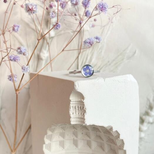 Кольцо с незабудкой из нержавеющей стали