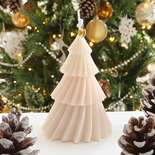 Large Christmas Tree Candle in white colour with Black Spruce Scent