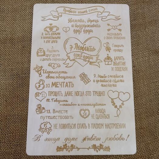 Табличка на стену "Правила нашей семьи"