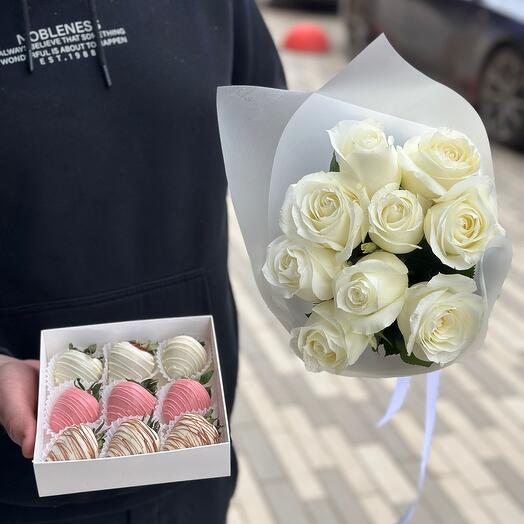 9 strawberries and 9 white roses 2