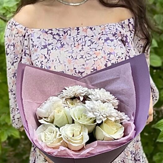 Роза и хризантема букет доставка ессентуки георгиевск ☺️🌸
