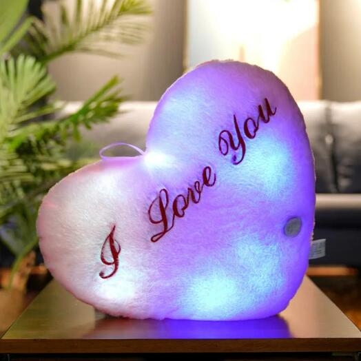 Светящаяся подушка I Love You сиреневый