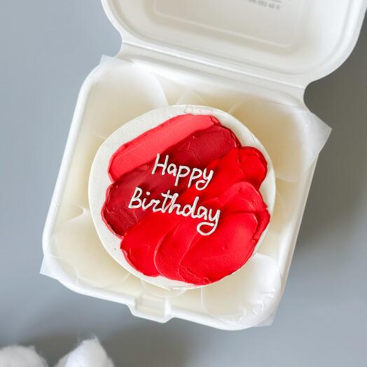 Бенто торт на день рождения с красными мазками Happy Birthday