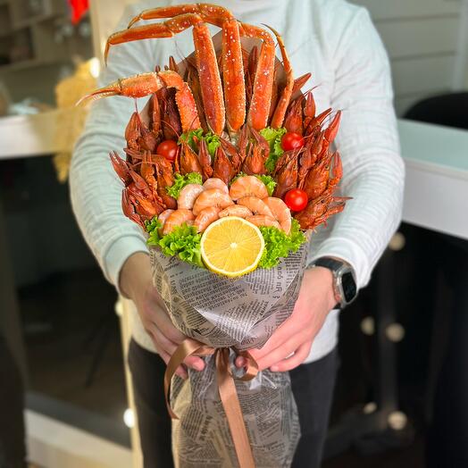 Букет из раков, креветок и стригуна, мужской букет, съедобный букет, вкусный букет N5/1