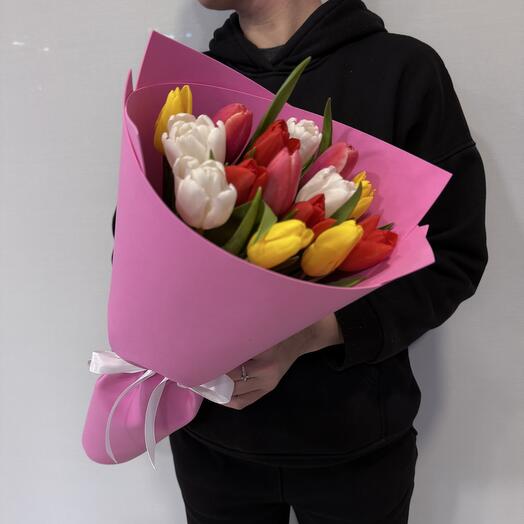 Bouquet of multicolored tulips 15 pieces