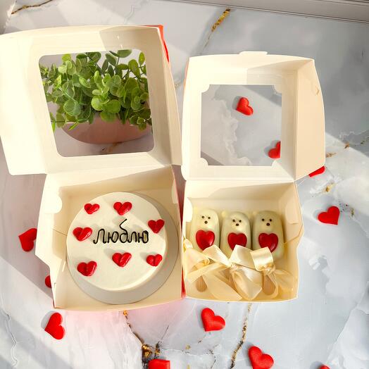 Набор сладостей Бенто торт + кейкпопсы шоколадные в подарок девушке, жене