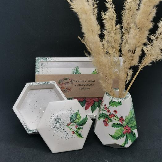 Подарочный набор из гипса, пуансетия