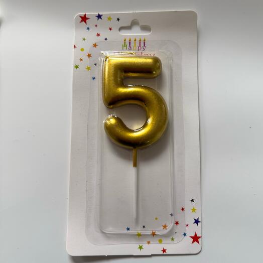 Свечи праздничные Цифра 5 ( золото)