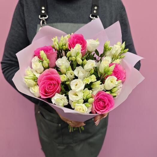 Авторский букет из эустомы роз Grace in Pink топ от Fmart x Polezha