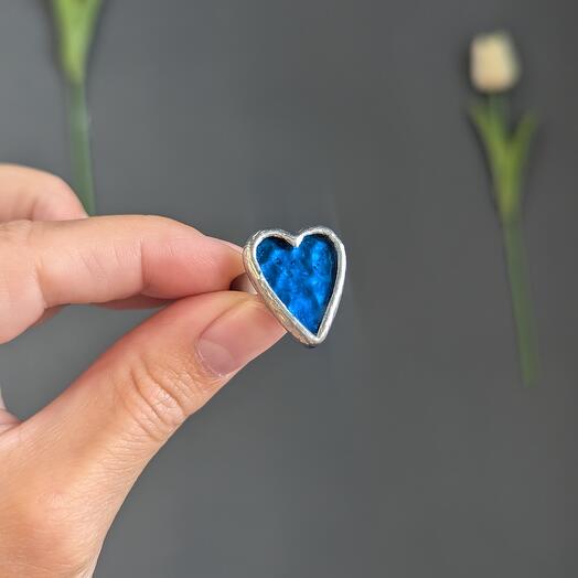 Кольцо стекло сердце синее