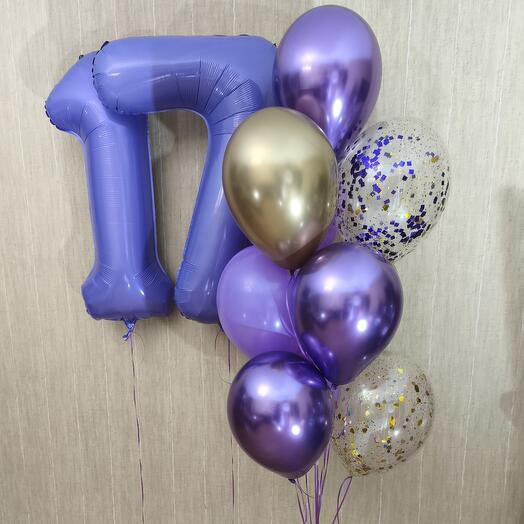 Набор шаров на 17 лет сиреневый с золотом