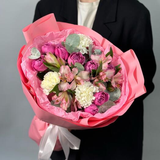 St bouquet 205 с яркими пион розами и альстромериями