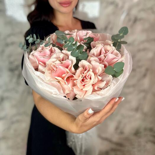 🌸 Французский флирт 🌸Розовые розы и эвкалипт х7