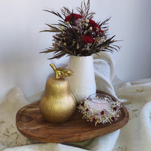 Conjunto decorativo con flor preservada y seca