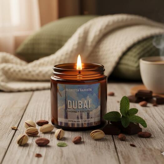 Ароматическая свеча «Дубай-шоколад и фисташка»120 мл
