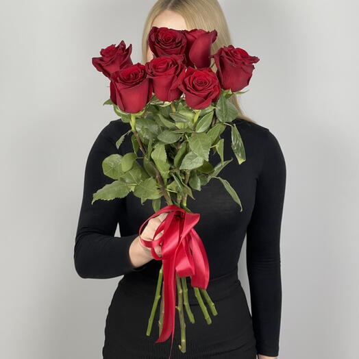 Букет из 7 премиальных бордовых роз 60см (30)