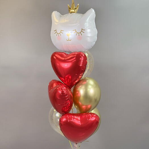 Воздушные шары для любимой кошечки 😻 на 14 февраля, красные сердца, кошечка