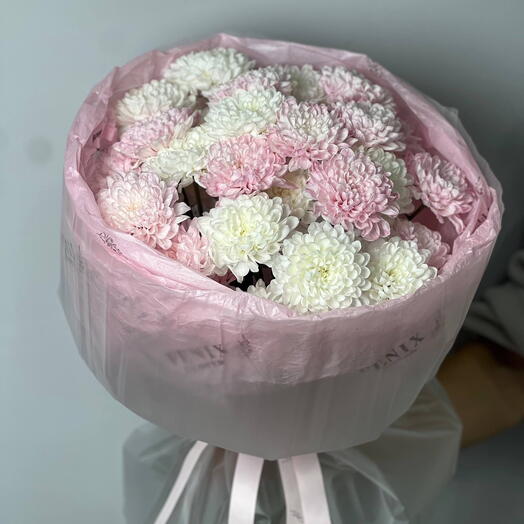 Букет с хризантемой белой и розовой