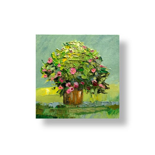 Картина маслом натюрморт "Букет в корзине". Малый формат