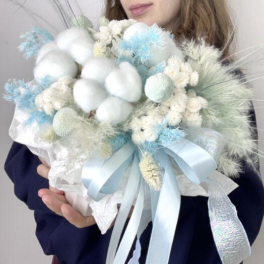 Лазурная композиция «Дольче Вита» с хлопком  в керамическом кашпо