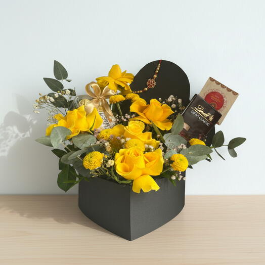 Flowers in a Box | Yellow Roses with Ferrero Rocher   Lindt Dark Chocolate | Dubai Delivery