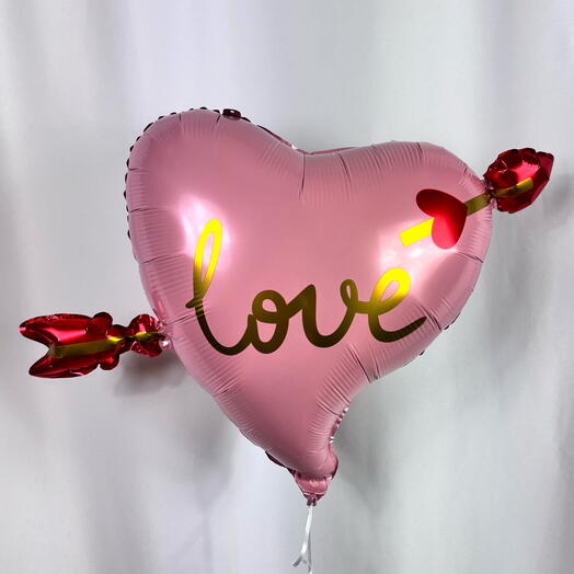 Воздушный шар сердце розовое со стрелой Любовь. Helium balloon heart pink Love