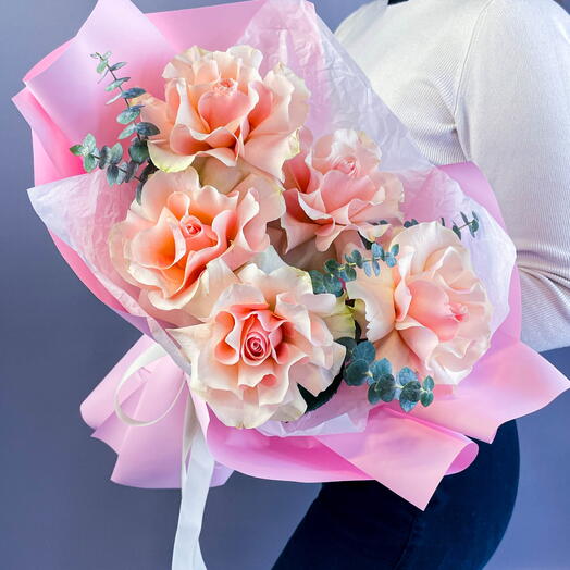 "Персиковая нежность" французские розы с эвкалиптом  ВАУ ЭФФЕКТ 🔥