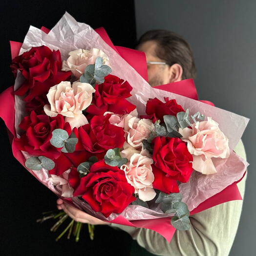 ♥️Букет авторский/15 шт французские розы/амаранта/эвкалипт/Цветы Магнитогорск/Доставка цветов Магнитогорск
