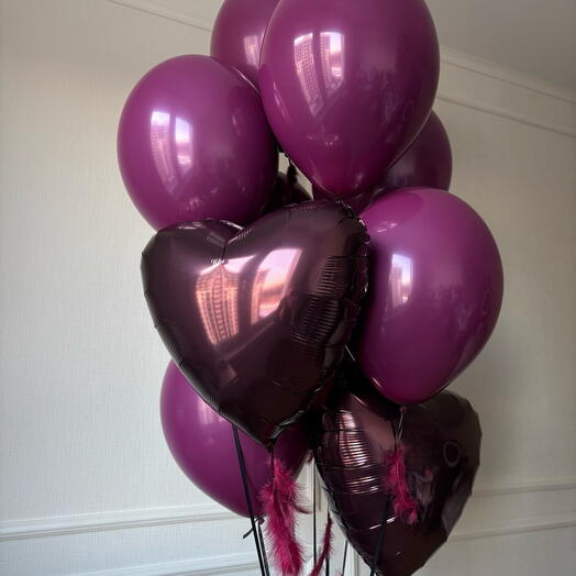 Шарики Сердца с перьями