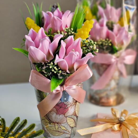 Тюльпаны и мимоза из мыла, ароматный букет