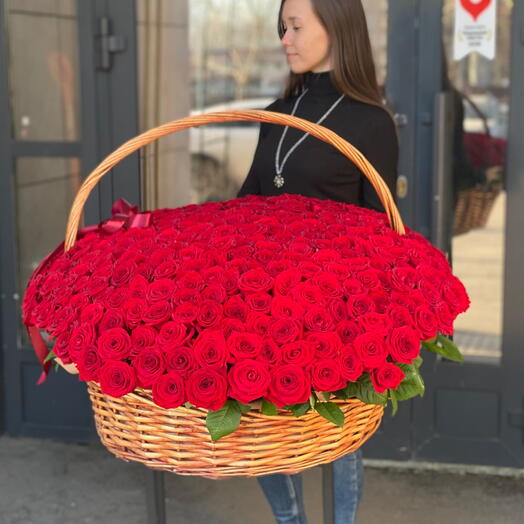 Корзина из 351 красной розы