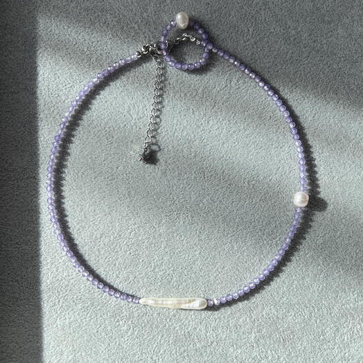 Чокер и колечко из фианитов с жемчугом Light Violet