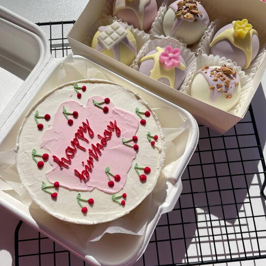 Набор: Бенто торт "Happy Birthday" и 6 пирожных картошка на день рождения, праздник, юбилей