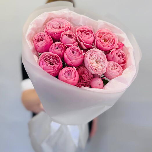 Букет из 5 кустовых пионовидных роз премиум Silva Pink