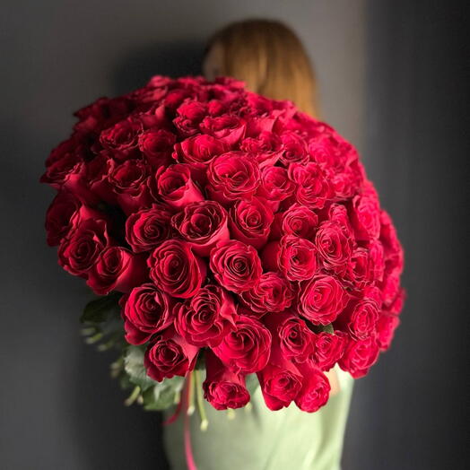 -20%АКЦИЯ🌹Монобукет из 101 розы Кения под ленту/Цветы Уфа/Цветы в Уфе/Доставка цветов Уфа