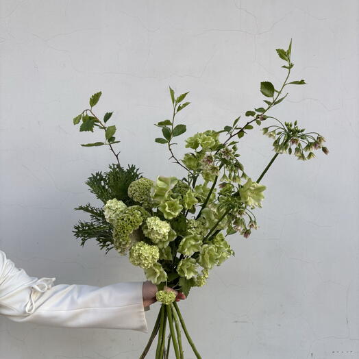 Целозия, колокольчик и капуста - Зеленый букет